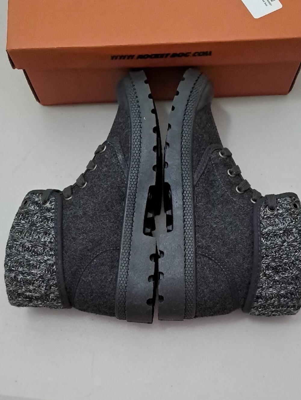 Rocket Dog Women's Size 7.5  Gray Knit-Cuff Lace-Up Ankle Boots - Picture 5 of 10